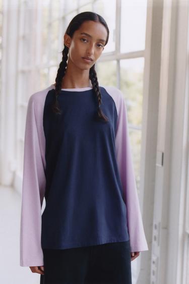 KOMBINIERTES RAGLAN-T-SHIRT - Lila von Zara