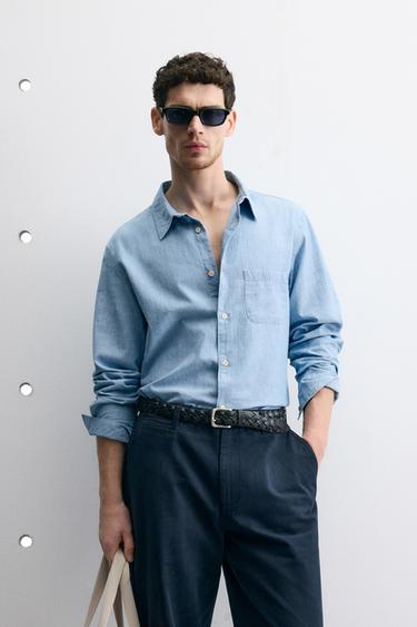 REGULAR FIT CHAMBRAY SHIRT - Light blue by Zara