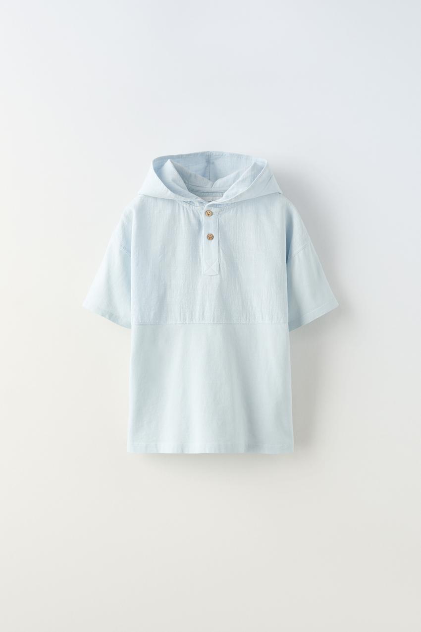 Zara - Combined Hooded T-Shirt - Sky Blue - 8-9 Years (51,18 ) - Unisex