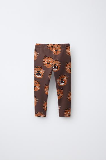 PRINTED RIBBED LEGGINGS — Brown 2