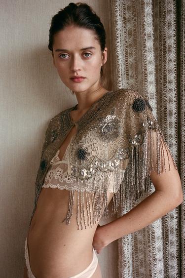 CAPE BRODERIES FANTAISIE FRANGES - Argent de Zara - Image 1