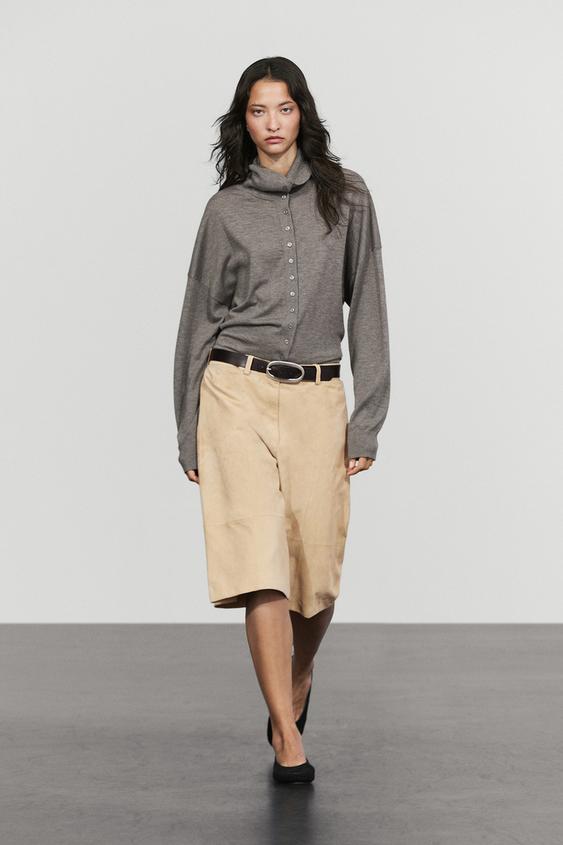 Bermuda larga piel ante - Beige de Zara - Imagen 0