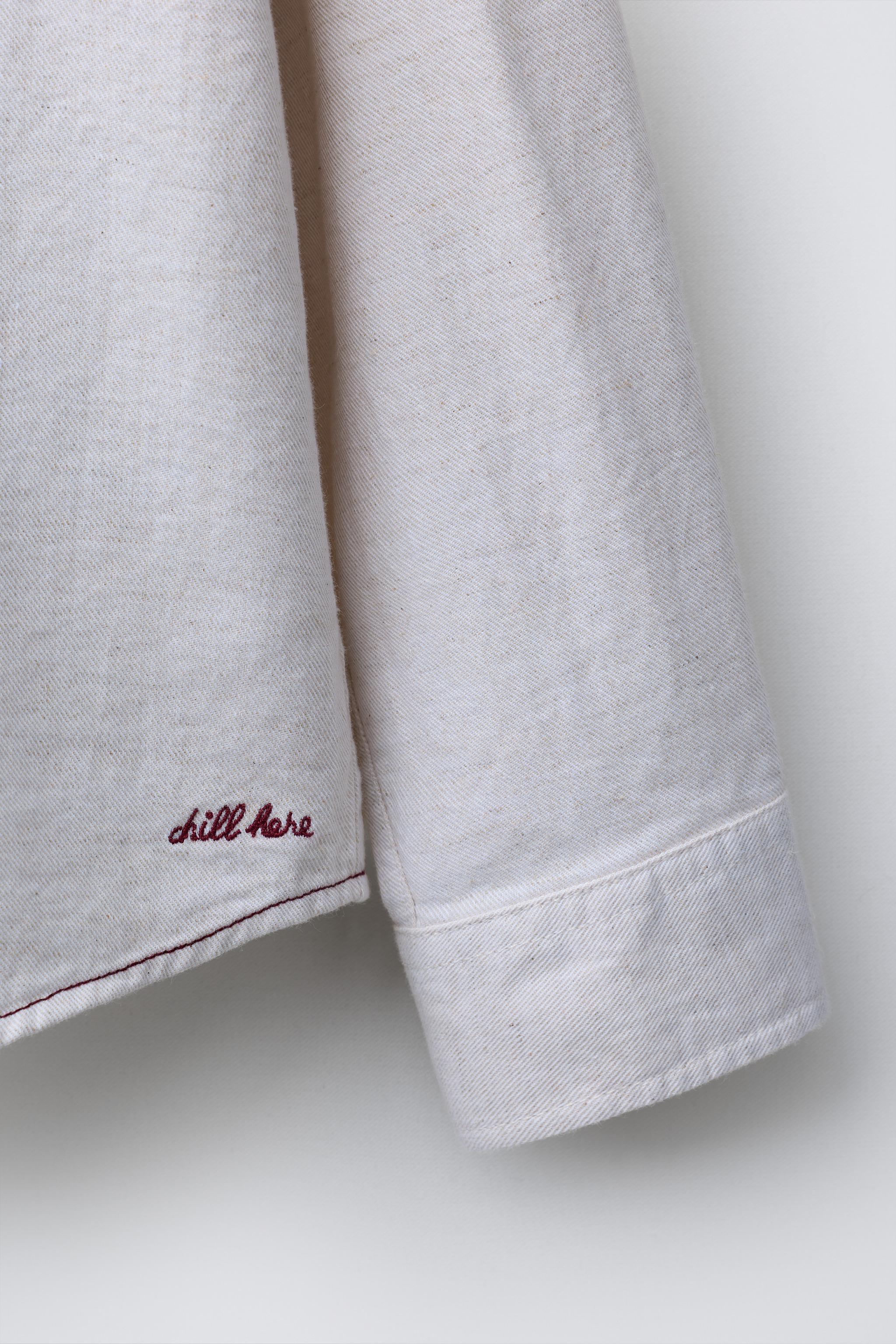 EMBROIDERED TEXT SHIRT WITH COTTON AND LINEN