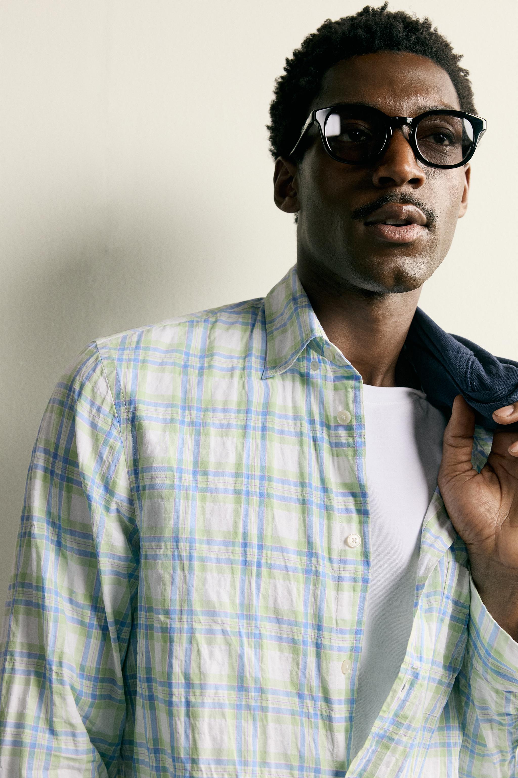 REGULAR FIT WRINKLE EFFECT PLAID SHIRT