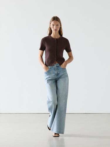 Zara Cotton short sleeve knit cardigan - Brown - Image 0