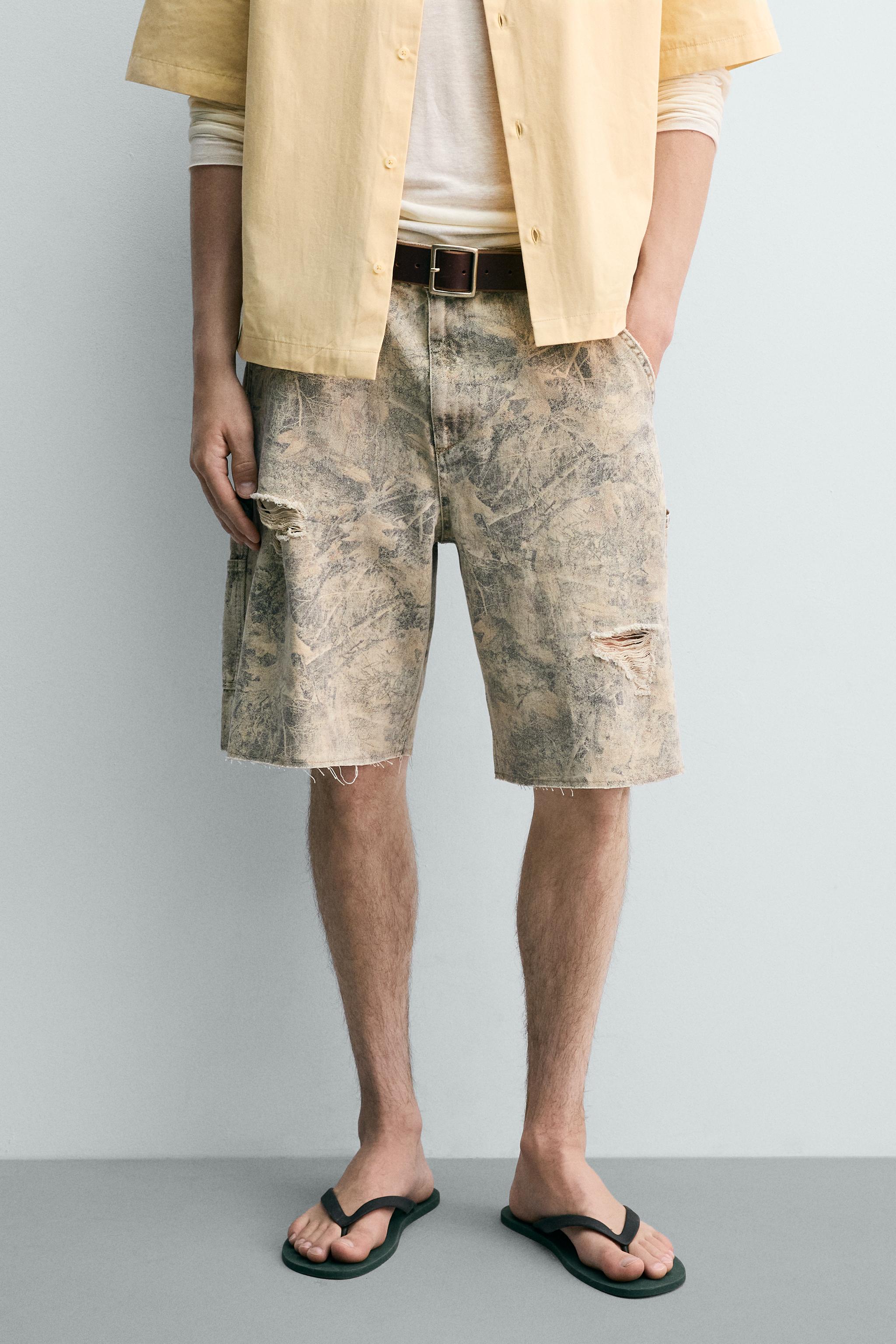 BERMUDA RELAXED FIT IMPRIMÉ ABSTRAIT DÉLAVÉ