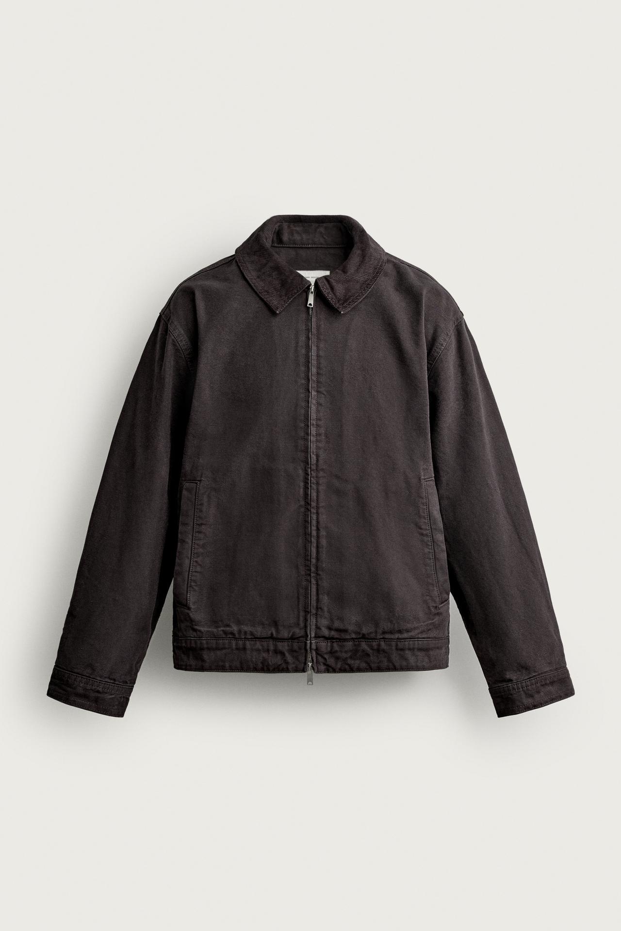 COMBINED COLLAR ZIP-UP JACKET — Brown