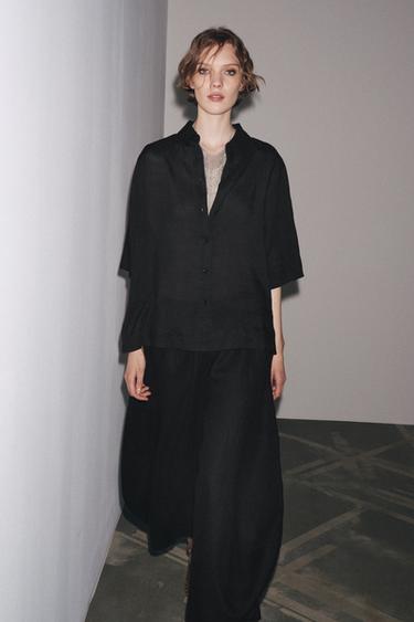 РУБАШКА ИЗ СМЕСОВОЙ ТКАНИ РАМИ ZW — ЧЕРНЫЙ от Zara