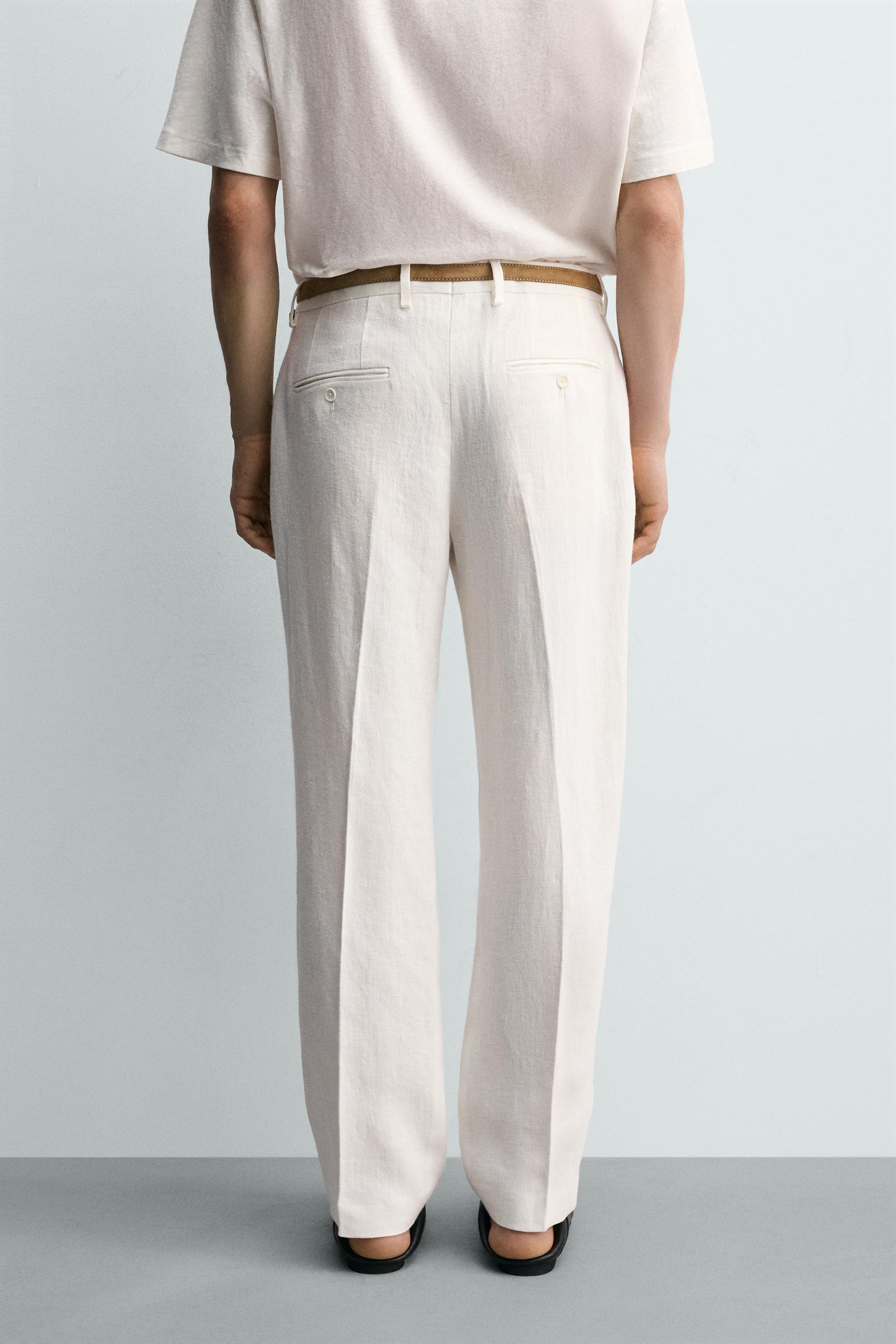 100% LINEN PLEATED SUIT PANTS