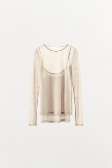 Zara TOPELT PEHME T-SÄRK - Liivakarja/kriitjas