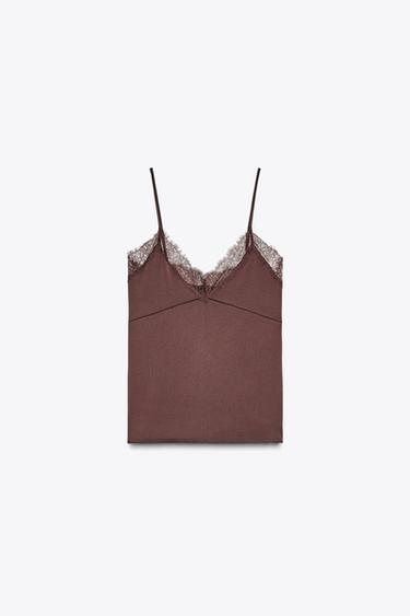 SATIN TOP WITH LACE - chocolate by Zara - Image 5