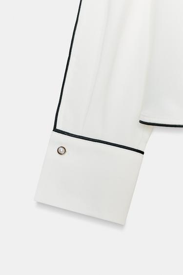 BLOUSE EN CRÊPE AVEC LISERÉS EN CONTRASTE - Blanc / Noir de Zara - Image 7
