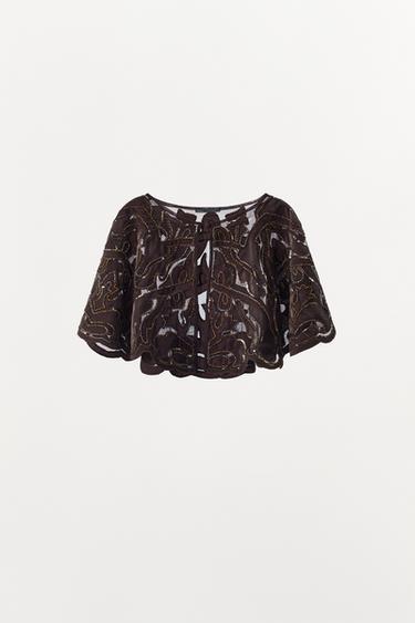 COMBINED VELVET BEADED SEQUIN CAPE - Brown by Zara