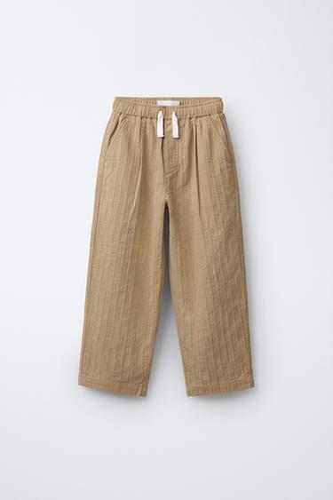 PANTALON DROIT À PINCES TEXTURÉ - Ocre de Zara