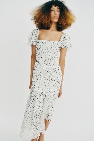 MIDI DRESS WITH DOTS - Black / White by Zara - Image 2