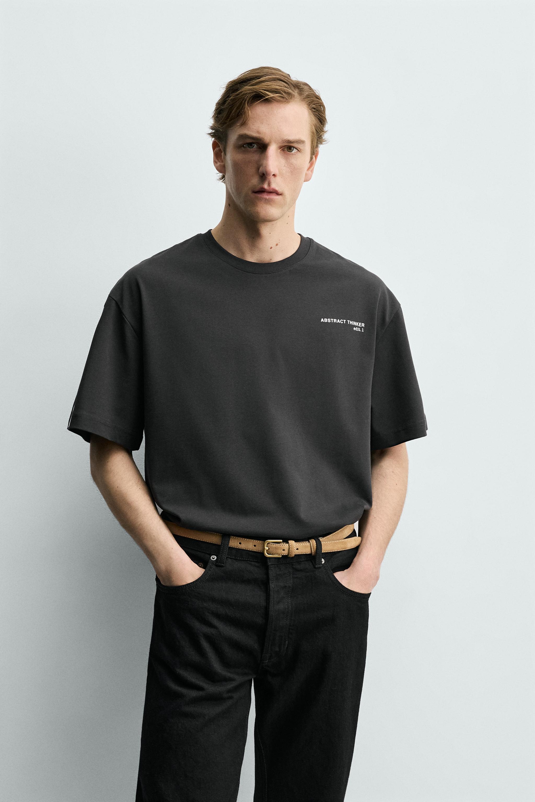 CONTRAST TEXT BOXY FIT T-SHIRT - Dark gray | ZARA Canada