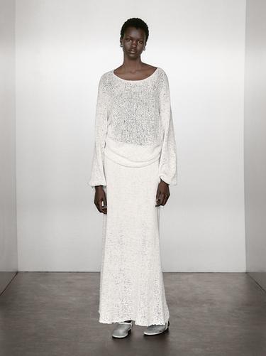 Zara Cotton blend knit midi skirt - White