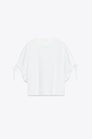 COTTON T-SHIRT WITH TIES - White by Zara