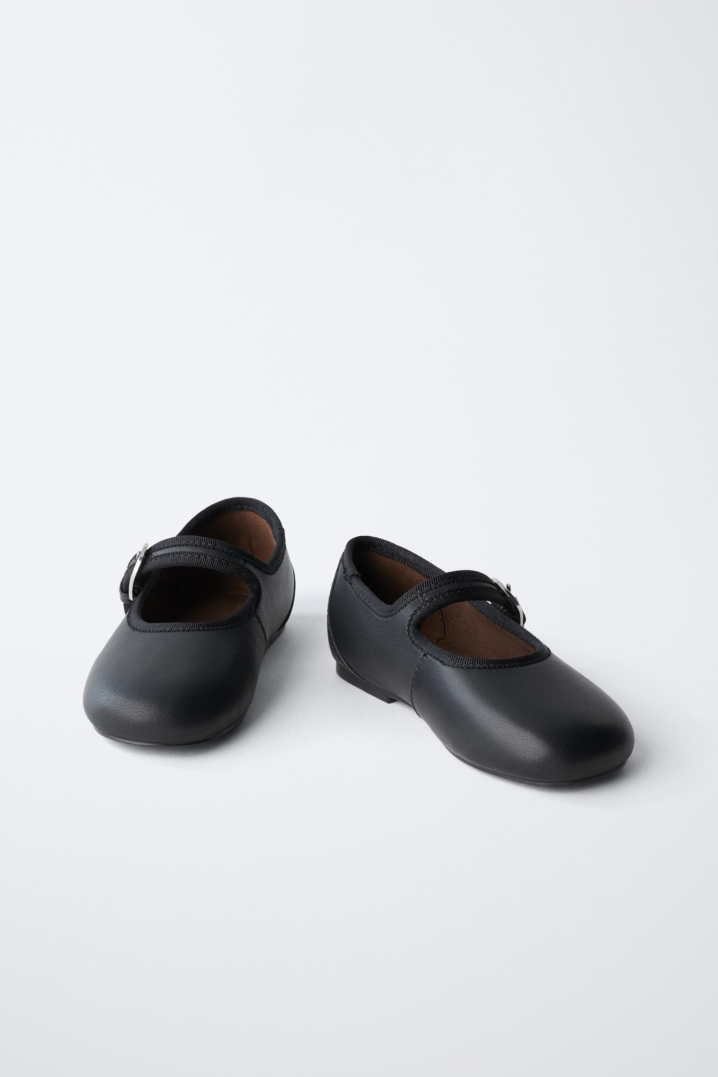 Детские балетки Zara Leather Buckle Ballet Flats, цвет: Чёрный — фото 3