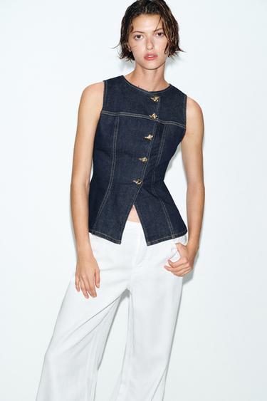 Zara Z1975 TAILORED DENIM VEST - Blue