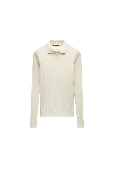 RIBBED POLO NECK SHIRT