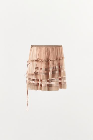 JUPE EN GEORGETTE À VOLANTS ET PLIS - Rose de Zara - Image 3