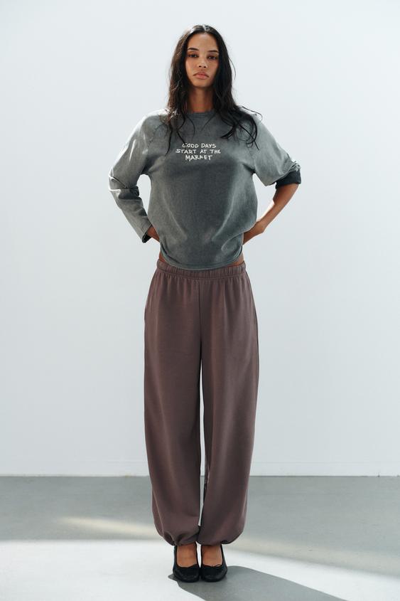 Zara WASHED EFFECT GRAPHIC T-SHIRT - Gray - Image 0