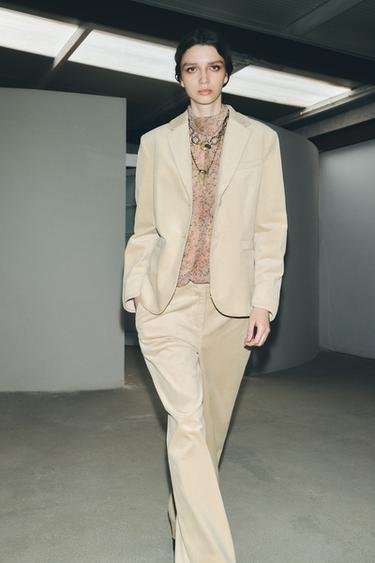 CORDUROY STRAIGHT-LEG TROUSERS - Beige by Zara - Image 0