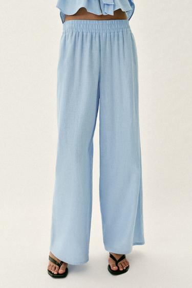PANTALONI LARGI DIN IN - Albastru deschis de la Zara