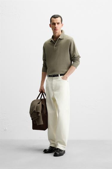 Zara KNIT COTTON POLO SHIRT - Khaki - Image 0