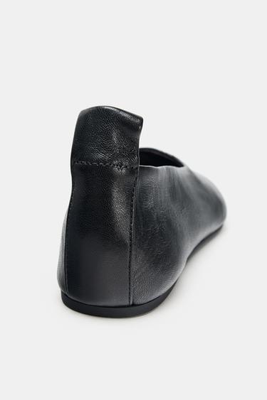 SQUARE TOE LEATHER BALLERINAS - Black by Zara - Image 4