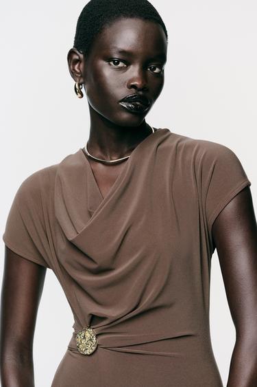 DRAPED DRESS WITH HARDWARE - Brown by Zara - Image 2