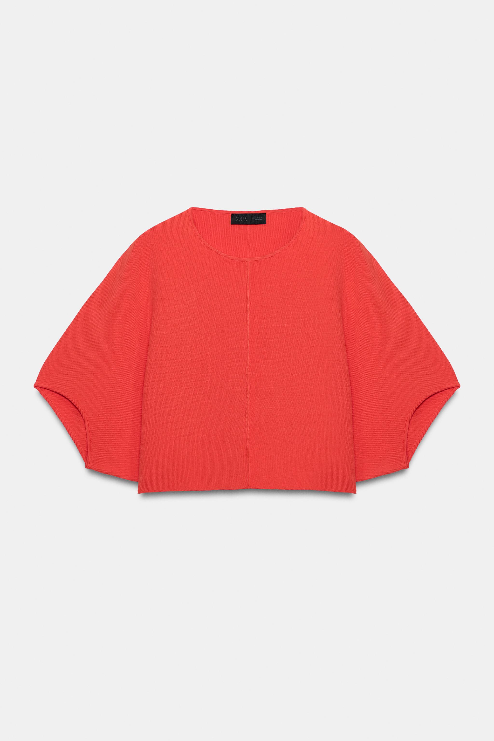 クロップドニットトップス - コーラルレッド | ZARA Japan / 日本