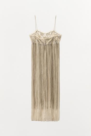 EMBROIDERED FRINGED COMBINATION DRESS - Oyster-white by Zara - Image 6