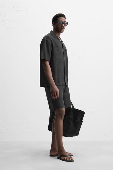 SHORT 100 % LIN - Noir de Zara - Image 3