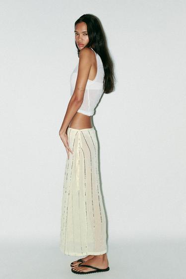 JUPE PARÉO À SEQUINS - Jaune clair de Zara - Image 2