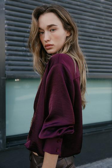 CHEMISE SATINÉE À MONTGOLFIÈRES - Bordeaux de Zara - Image 3