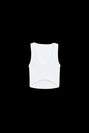 TOP RIB CROPPED - Blanco de Zara