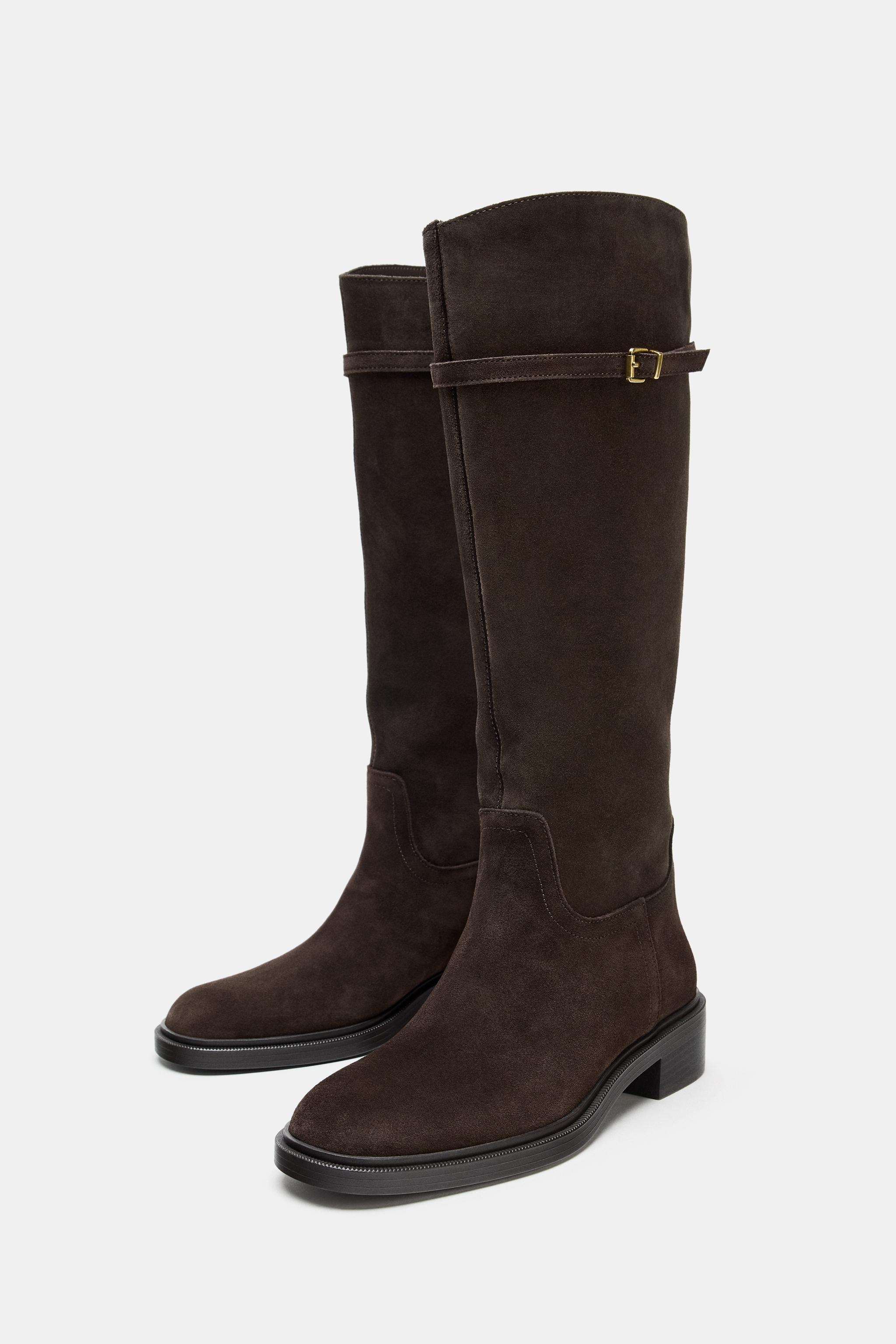 LOW HEELED EQUESTRIAN SPLIT LEATHER BOOTS