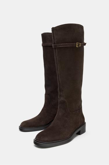 FLAT SPLIT SUEDE RIDING BOOTS - Brown by Zara - Image 2