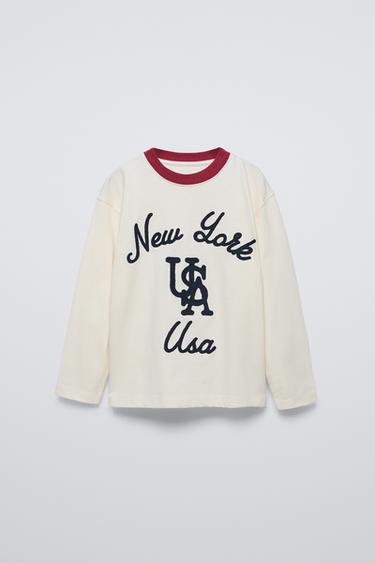 CAMISETA VARSITY COM CONTRASTE - Cru da Zara - Imagem 0