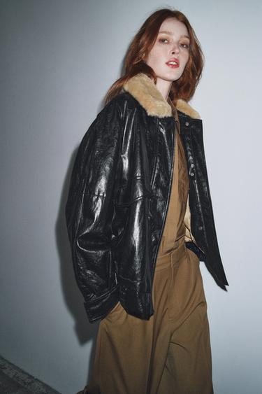 FAUX FUR COLLAR JACKET ZW COLLECTION - Black by Zara - Image 3