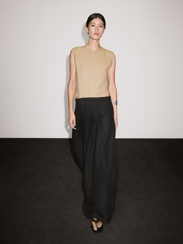 Zara Contrast long dress with side slits - Black