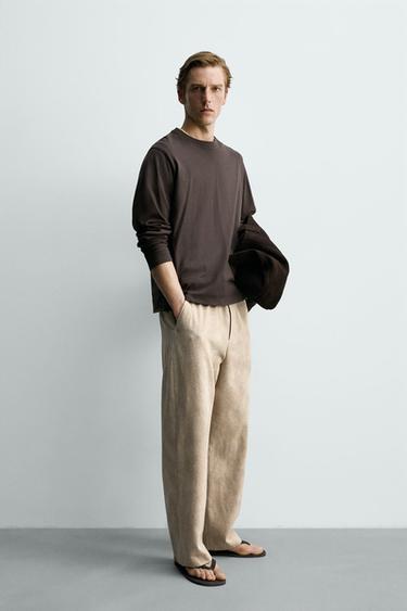 PANTALON CHINO RELAXED FIT JACQUARD - Marron clair de Zara - Image 3