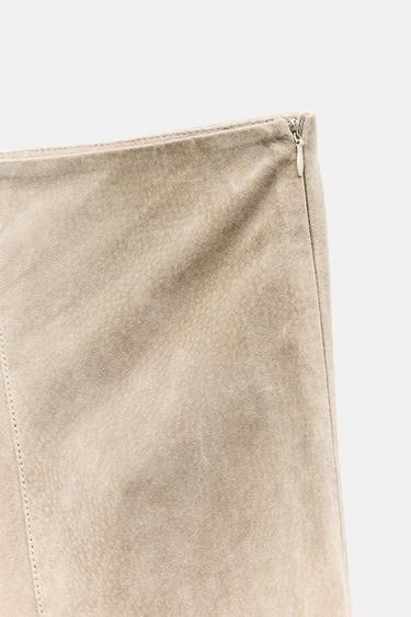 JUPE MI-LONGUE 100 % CUIR - Sable de Zara - Image 7