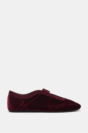 GIÀY BÚP BÊ MŨI TRÒN HIỆU ỨNG NHUNG - Đỏ Burgundy từ Zara
