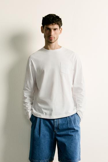 REGULAR FIT LONG SLEEVE T-SHIRT - Oyster-white by Zara