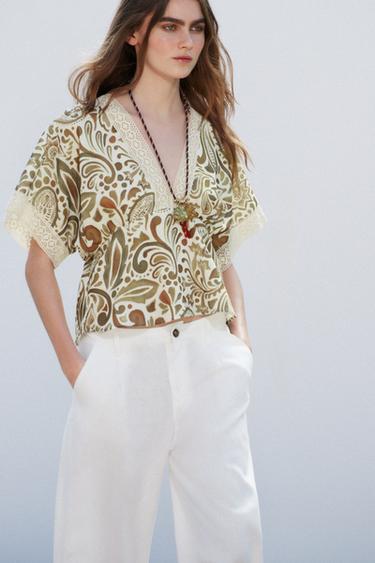 PRINTED TOP WITH CROCHET TRIM - Multicoloured by Zara - Image 3