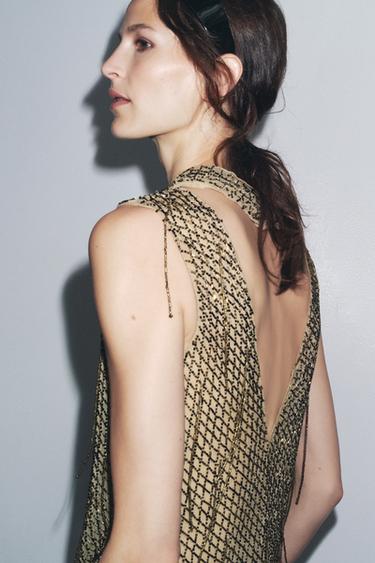 EMBROIDERED BEADED MINI DRESS - Golden by Zara - Image 2