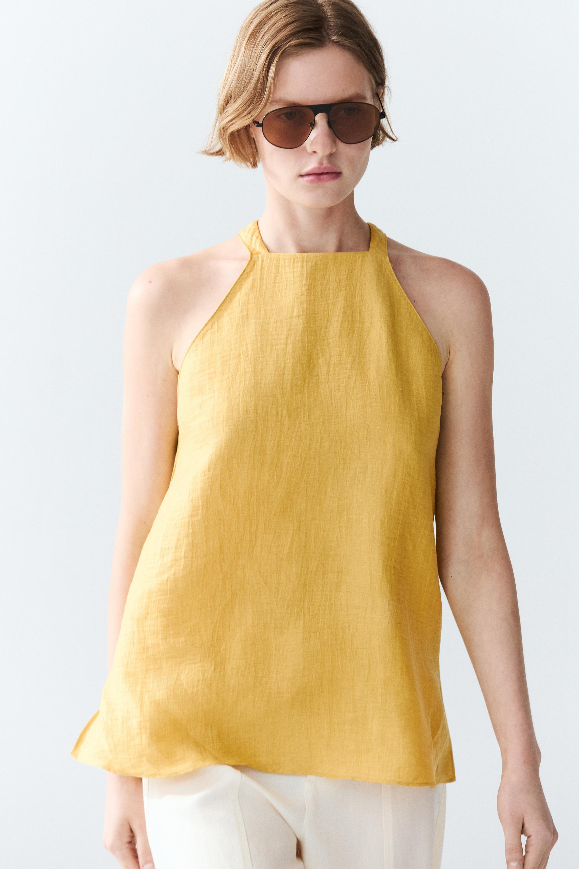 Linen blend halter top — Neon yellow